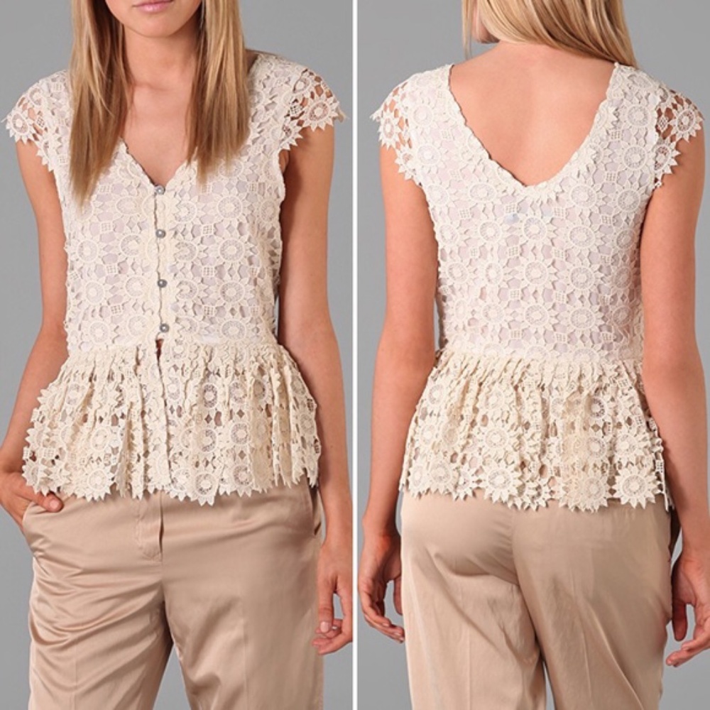 Alice + Olivia Wendy Lace Blouse in Cream